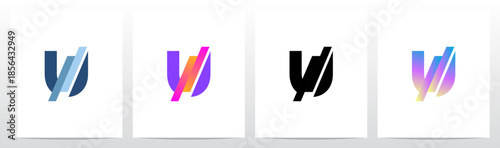 Stripes Diagonal Cut Letter in Half Initial Logo Design U