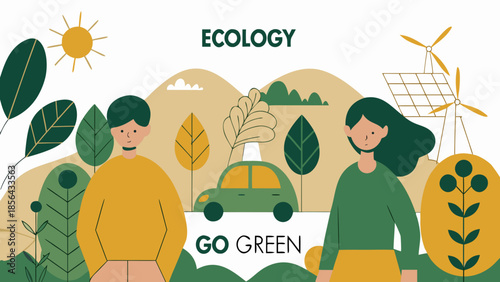 People nature and sustainable living an illustration promoting environmental ecology