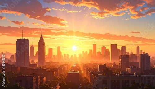 Cityscape at Golden Hour: A Breathtaking View of Urban Skyline during Sunset