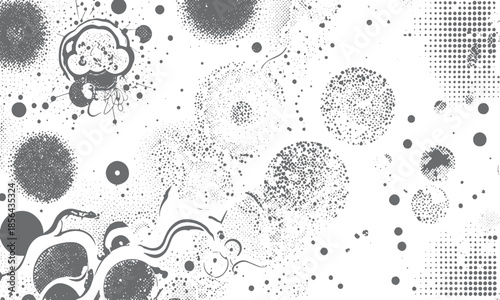 Abstract Black and White Halftone Pattern with Organic Shapes and Textured Vector Detail.