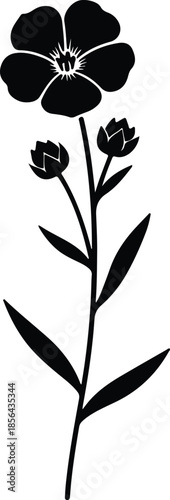 Silhouette of a blooming flax flower with buds and leaves Vector Illustration