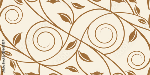 Seamless Luxury Vector Packaging Pattern with Elegant Curved Lines, Neutral Beige and Gold Flat Background