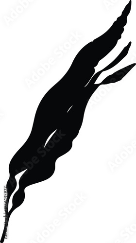 Silhouette of a single kelp frond drifting underwater Vector Illustration