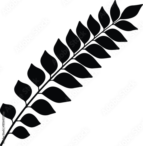 Silhouette of a stylized branch with multiple leaves vector illustration