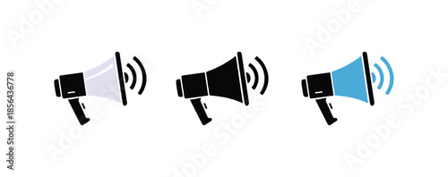Megaphone icon set announcement sign loudspeaker symbols speaker vector on transparent background.