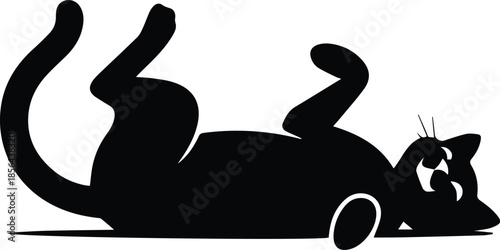 Minimalist black cat lying on back playing silhouette vector icon