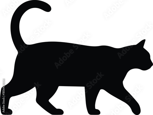 Minimalist black cat stalking hunting posture silhouette vector icon