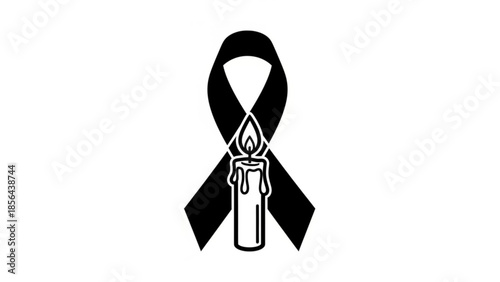 Black awareness ribbon with lit candle symbolizing hope and remembrance for causes and charity