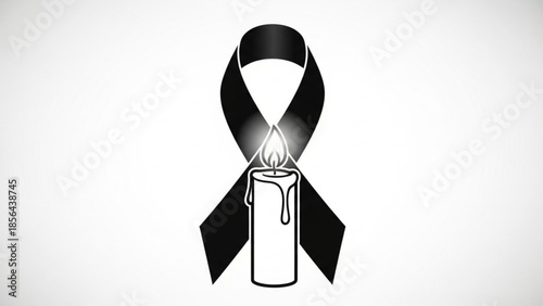 Black awareness ribbon with lit candle symbolizing support and remembrance for a cause