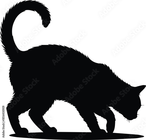 Minimalist black cat pawing at ground silhouette vector icon