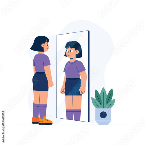 A minimal flat illustration of fitting room experience, premium vector