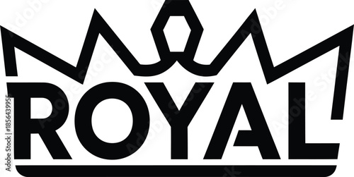 Simple crown vector illustration with Royal text for luxury branding and King or Queen themes on a transparent background.