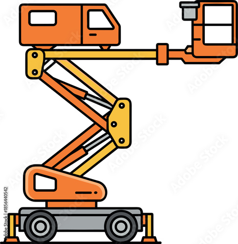 Articulating boom lift illustration showing aerial work platform construction maintenance equipment elevated access machine industrial vector design