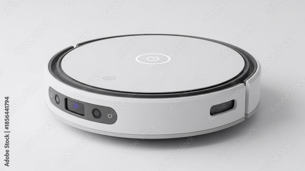 Fototapeta premium White Robot Vacuum Cleaner on White Background.