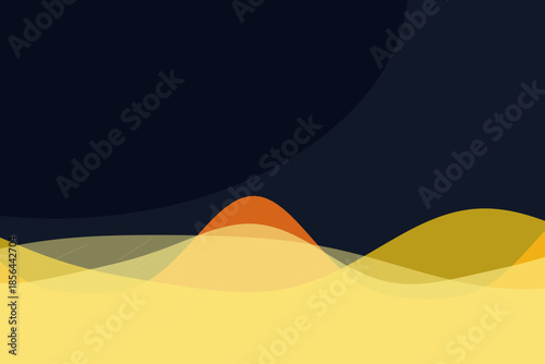 Desert Landscape with Dunes in Warm Golden Light with Dark Blue Sky for Background