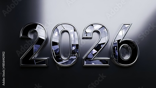 Glossy Realistic Metallic Numbers 2026 New Year Celebration Design Element