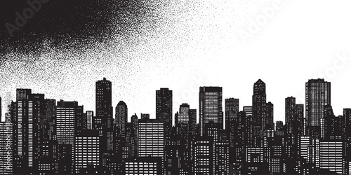 Monochromatic Cityscape Silhouette with Textured Sky.