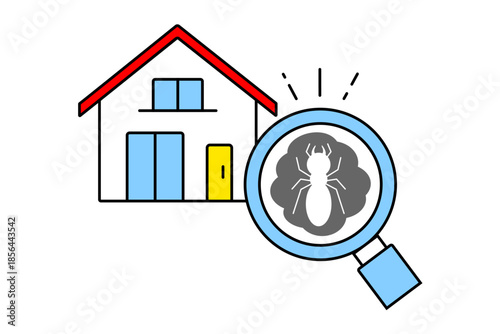住宅の白ありを虫眼鏡で発見するイメージイラスト