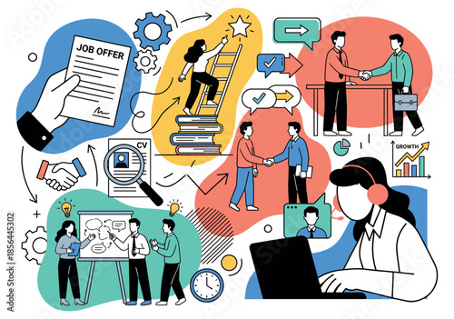 Recruitment HR and Career Growth Flat Vector Illustration