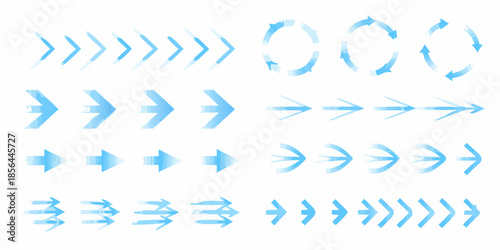 Collection of light blue arrow designs in various shapes and orientations