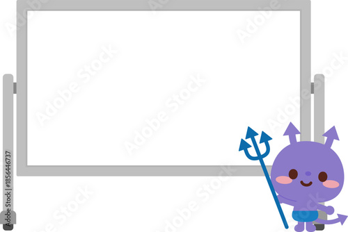 ホワイトボードの前に立つばい菌のキャラクター