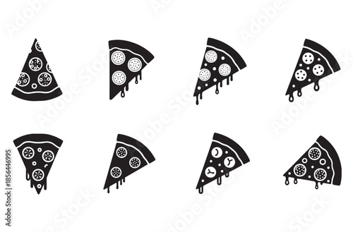 Pizza Slice Silhouette Icon Sheet – Fast Food Italian Black Vector Set