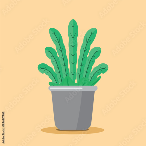 Potted Indoor Houseplant with Long Green Leaves Flat Vector Illustration for Home Decor and Office Workspace