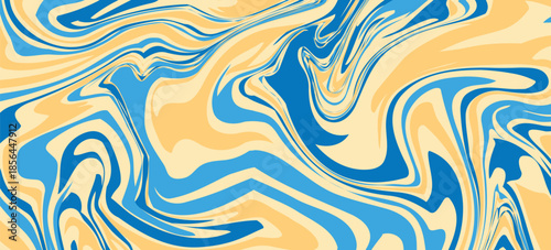 A bright, wavy abstract pattern in blue, cream, and bright yellow. The swirling, cropped design gives a psychedelic, retro, and fluid feel. EPS10 VECTOR
