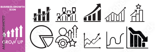 Growing bar graph icon with arrow going up 02