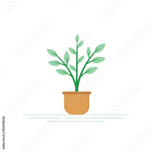 Small Green Houseplant in Terracotta Clay Pot Flat Vector Illustration for Gardening and Home Decor