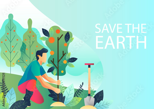 Vector background celebrating Earth salvation with trees and greenery. Perfect for eco campaigns, sustainability branding, and nature-themed visuals—bold, versatile, and ready to customize.