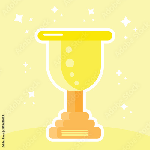 Golden Trophy Cup Flat Vector Illustration Symbolizing First Place Victory Success and Achievement in Sport or Business