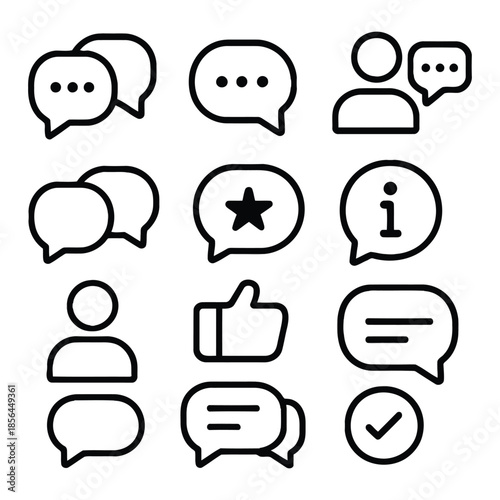 Chat and speech bubble message icons set conversation social network review