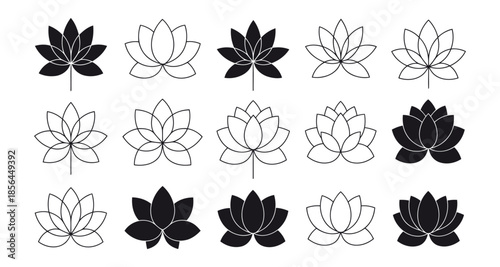 Lotus flowers collection blooming petals oriental zen spiritual yoga meditation symbol