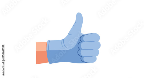 An illustration of a hand in a blue medical or disposable glove giving a thumbs-up gesture, symbolizing approval, safety, or success.