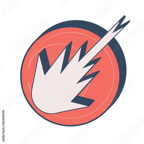 Falling Comet wth Moon Outlining in Circle Symbol, Orange and Blue Tone