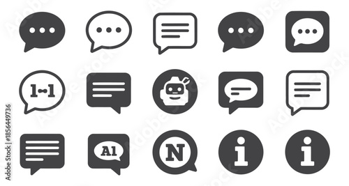 Chat and message icons including robot ai bot and information signs for interface