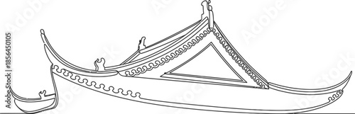 Traditional Asian boat with decorative design on water  cultural vessel