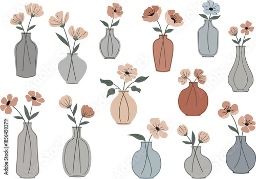 Floral Vases Botanical Bliss in Hand-Drawn Style