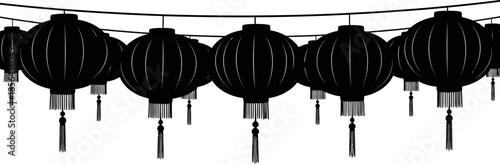 a series of hanging chinese lanterns on a string