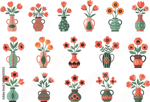 Vibrant Floral Arrangements Collection of Decorative Vases with Flowers