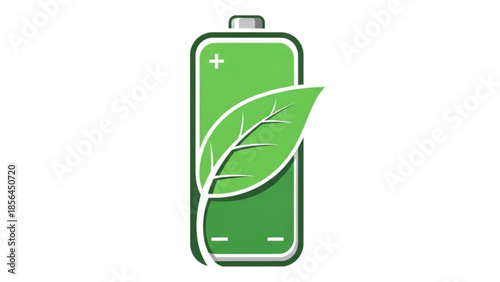 Eco friendly battery with green leaf symbolizing sustainable energy and environmental conservation