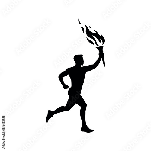 Running man holding a flaming torch silhouette illustration isolated on transparent background. Dynamic human figure symbolizing victory, freedom, sports spirit, leadership, and celebration, suitable 