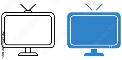 Modern Television Set Design: Two minimalist representations of a sleek, modern television, offering a glimpse into entertainment and technology, with potential for interactive elements.