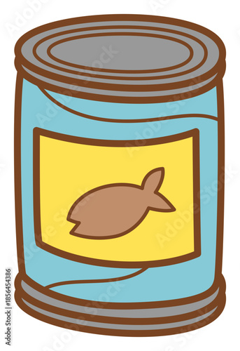 doodle illustration of canned food with sticker style and recolorable