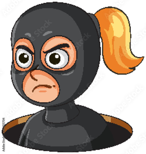 Cartoon Female Burglar Emerging From Manhole