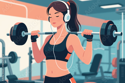 Person lifting a barbell in a gym while wearing headphones and workout gear. A powerful moment of strength and focus.