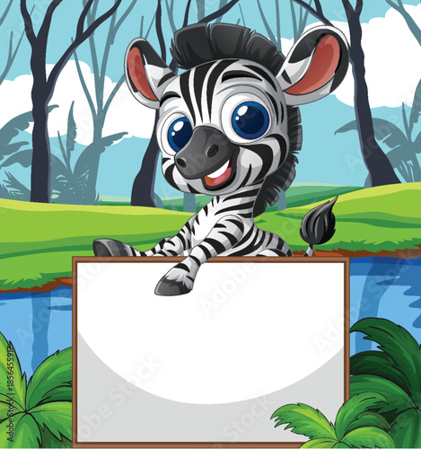 Cute Zebra with Blank Sign