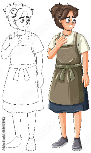 Concerned Young Woman in Apron Character Design