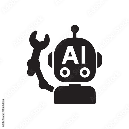 AI Maintenance Droid icon silhouette vector with white background
